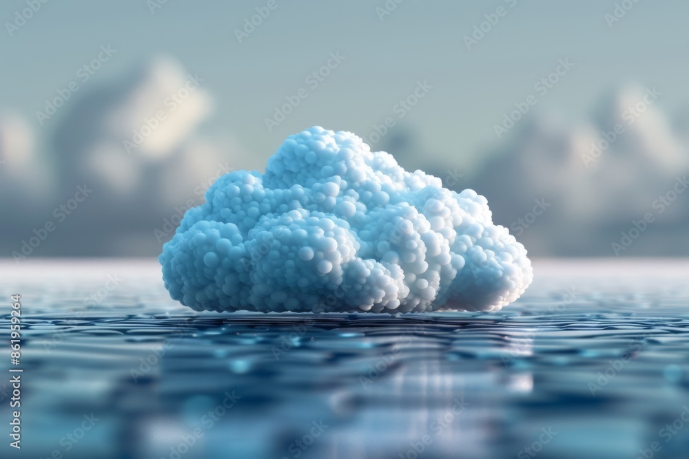 Poster realistic cloud over water, symbolizing technology and nature in harmony with cloud computing concep