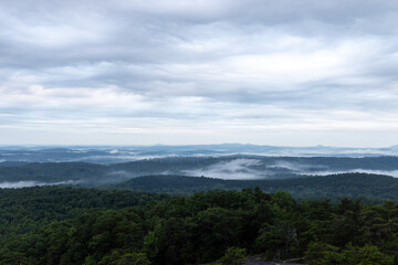 Beautiful landscape in the mountains on a cloudy summer day. Sunrise in the mountains. Bald Rock, Great Smoky Mountain National Park, South Carolina, USA.
