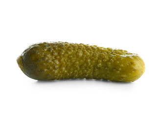Tasty pickled cucumber on white background