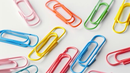 Colorful paper clips on a white backdrop Display Slide