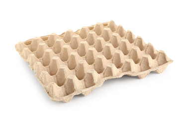 Empty cardboard egg box on white background