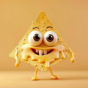Cute Cartoon Nacho cheese Chip Character with Big Eyes