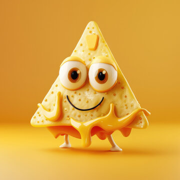 Cute Cartoon Nacho cheese Chip Character with Big Eyes