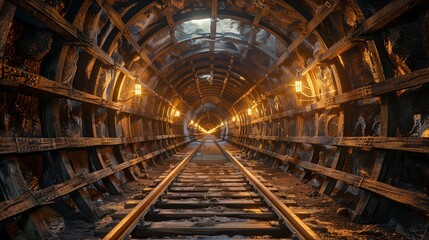 Underground Mining Tunnel with Industrial Lighting