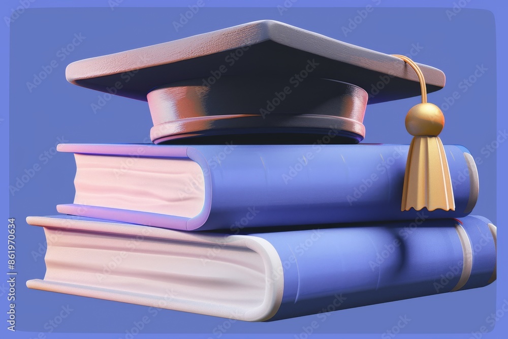 Poster illustration of books with cloud technology, symbolizing digital learning and cloud computing in edu