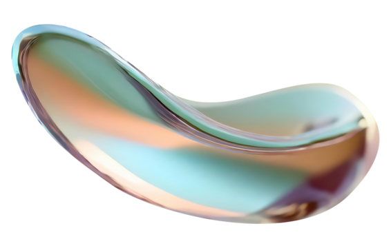 Abstract liquid glass shape with colorful reflections. Ribbon of curved water with glossy color wavy fluid motion. Chromatic dispersion flying and thin film spectral effect.
