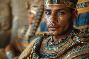 Regal legacy: egyptian pharaoh portrait, majestic essence of ancient egypt's rulers, distinctive features, elaborate headdress, cultural significance of their divine authority.