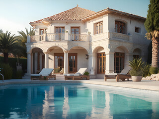 Fototapeta premium Stunning Villa with Pool in 4K