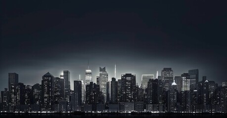 Fototapeta premium Night cityscape with illuminated skyscrapers and urban skyline. Perfect for urban, architecture, and night photography themes