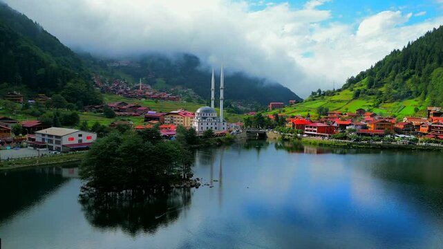 Breathtaking aerial drone footage of Long Lake in Trabzon, Turkey