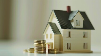 House and Coin Stack on White - Home Investment and Coins Money Finance Business Loan Property Mortgage Cash Bank Currency Savings Estate Wealth Banking Financial Building Buy Sale Real Estate
