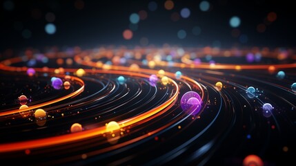 Obraz premium Abstract Visualization of Glowing Particles in Motion with Neon Pathways and Vibrant Swirls