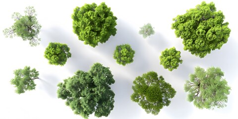 Obraz premium 3D Trees Seen from Above on White Background