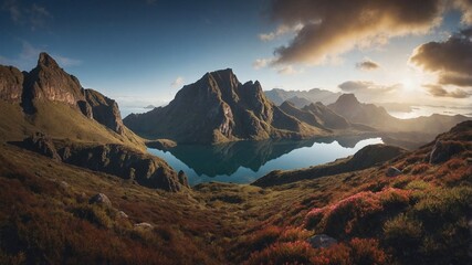Obraz premium Beautiful landscape with mountains and water