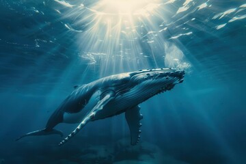 majestic humpback whale underwater caribbean blue waters sunlight filtering through marine life beauty conservation awareness