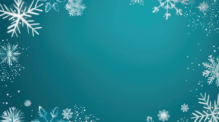 Teal Winter Background with White Snowflakes