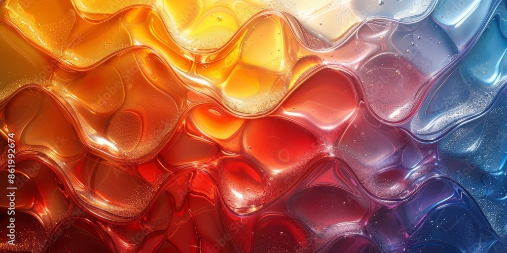 Aufkleber close-up image of vibrant, colorful textured art with water droplets creating a dynamic visual effec
