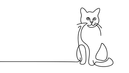 Vector illustration of cute cat continuous one line drawing.