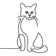 Vector illustration of cute cat continuous one line drawing.