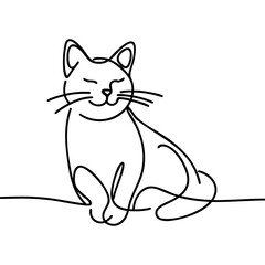 Vector illustration of cute cat continuous one line drawing.