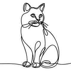 Vector illustration of cute cat continuous one line drawing.