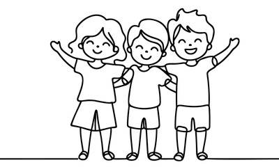 little kid hug best friend and feel happy Continuous one line drawing