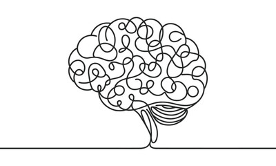 Continuous one line drawing of human brain. Hand drawn minimalism style. brain line art vector illustration