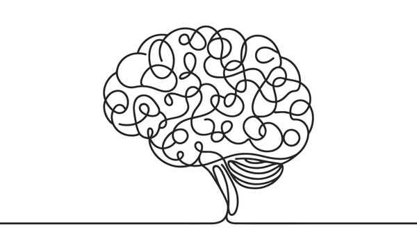 recommend clip art: Continuous one line drawing of human brain. Hand drawn minimalism style. brain line art vector illustration