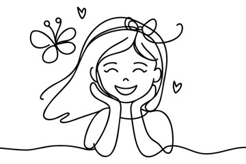 Continuous one line drawing. Happy kid. Vector illustration