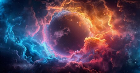 Cosmic Ring of Fire Surrounding Earth With Blue and Pink Clouds