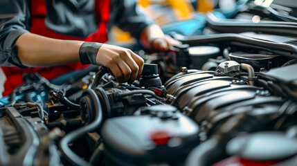A mechanic is working on a car engine