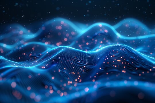 photo of abstract blue tech background with digital waves and network systems