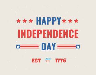 Happy 4th Of July. Independence Day Of The United States. Greeting Card Banner With Textured Letters. Typography Illustration. Authentic Holiday Background.