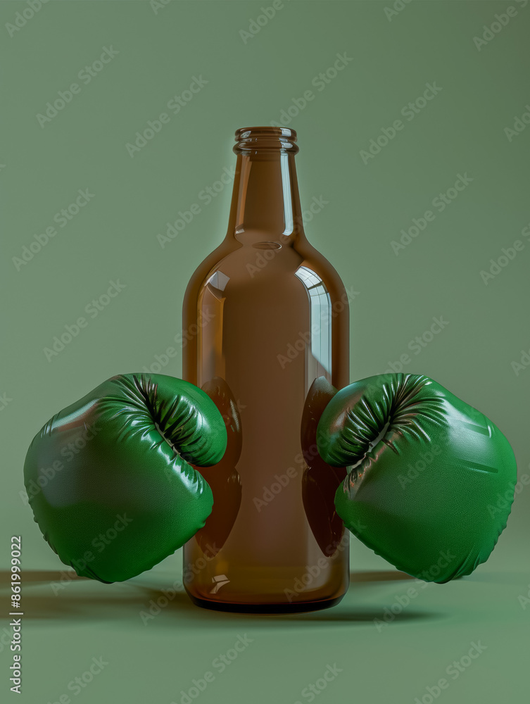 Poster A bottle of beer is surrounded by two boxing gloves