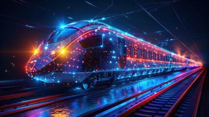 Futuristic Train Glowing with Digital Light