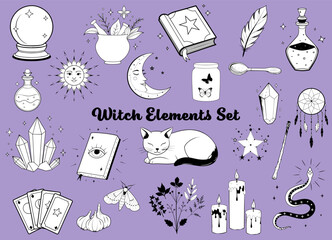 Witch elements set, magic bundle, witchcraft objects
