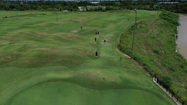 An aerial view of an urban golf course in Houston, Texas