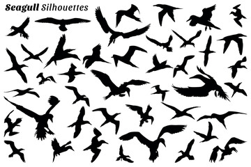 Seagull silhouette vector illustration set