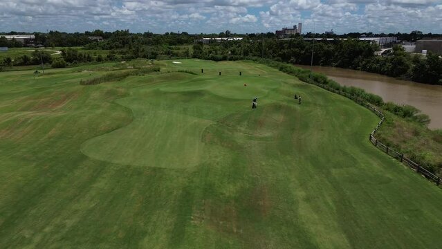 An aerial view of an urban golf course in Houston, Texas