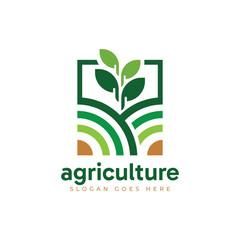Minimalist Agriculture business logo design. Modern crop field and green leaf combination.
