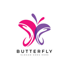 Abstract minimalist colorful butterfly logo design. Vector logo illustration.