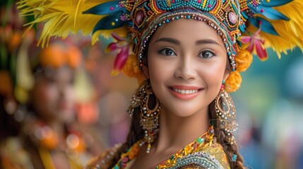Portrait of a Young Woman Wearing a Colorful Headdress