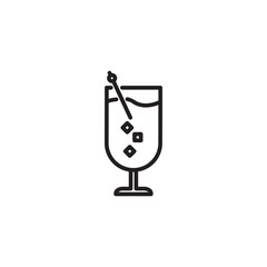 Cocktail icon glass cup ice cubes and straw drink liquor refreshing alcohol line style. Editable icon.