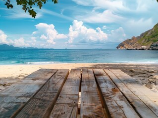 Fototapeta premium Wooden deck with ocean view