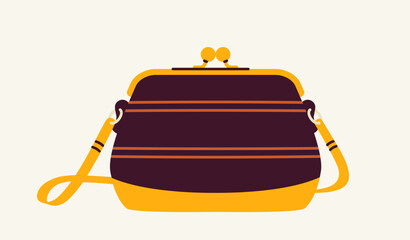 Trendy female bag. Stylish black handbag for women. Beauty, elegance and aesthetics, fashion. Fashionable clutch and purse, accessory. Cartoon flat vector illustration isolated on white background