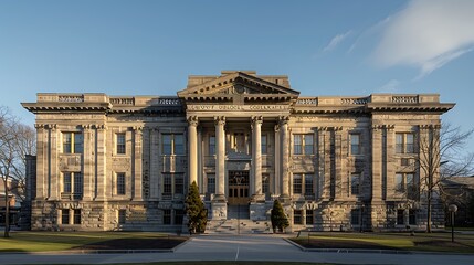 Obraz premium historic stone courthouse, its majestic facade standing as a symbol of justice and resilience through the ages