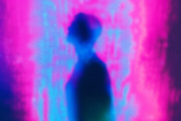 Neon gradient abstract texture. Futuristic man silhouette background.