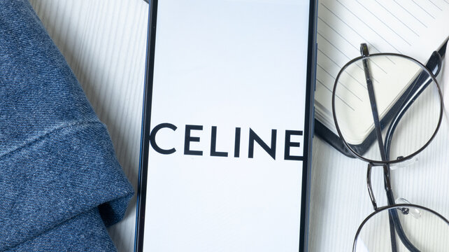 New York, USA - 21 June 2024: Celine Logo on Phone Screen, Company Icon