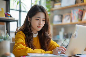 Photography of young korean entrepreneur in the early stages of starting brand or business.