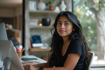 Photography of young mexican entrepreneur in the early stages of starting brand or business.